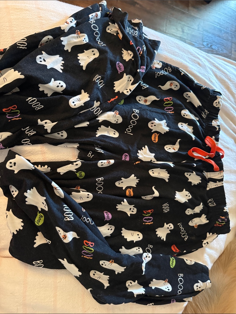 Celebrate It Black Ghost Print Kids Pajama Bottoms with Orange Drawstring